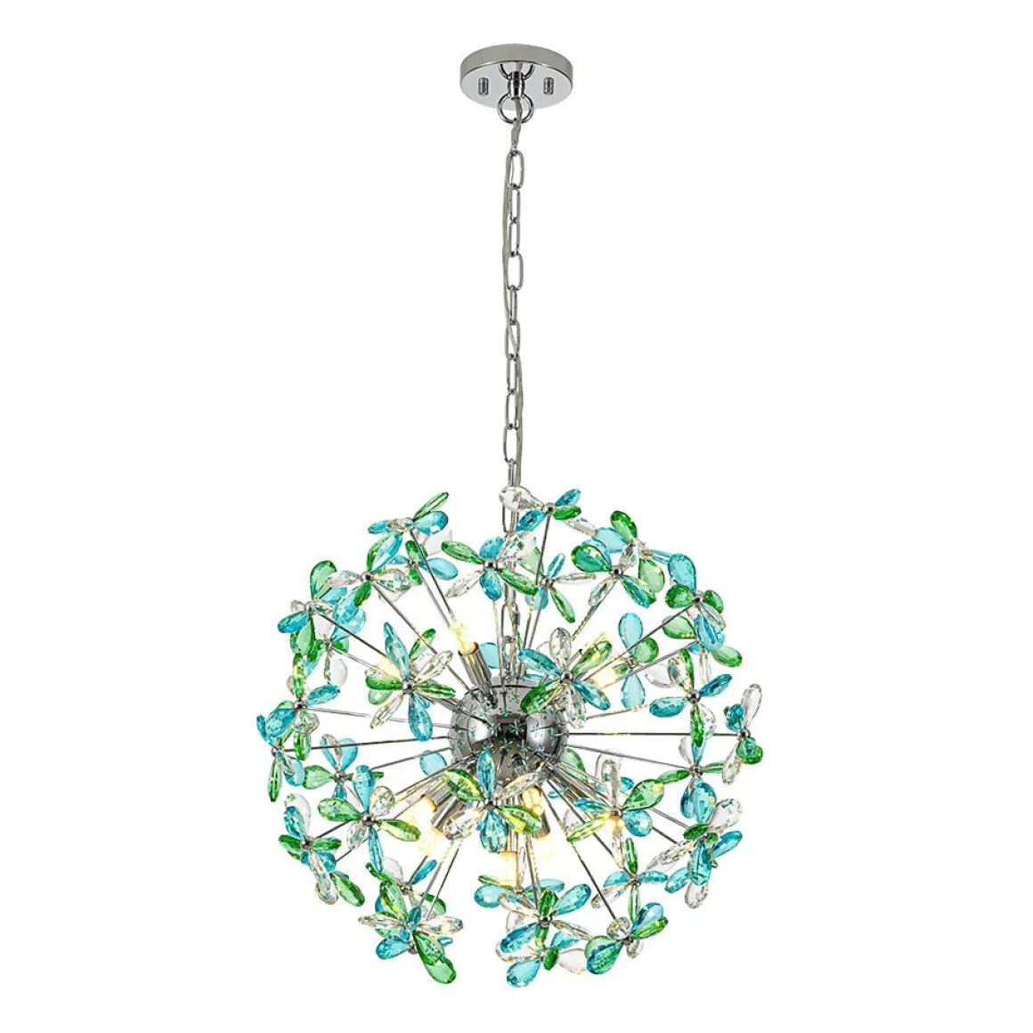 Glam Bloom Green Blue Crystal Flower Dandelion Chandelier