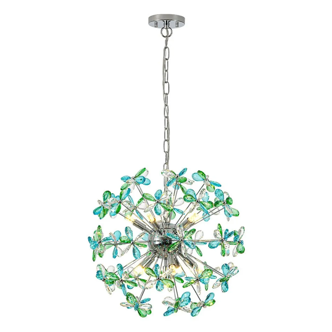 Glam Bloom Green Blue Crystal Flower Dandelion Chandelier
