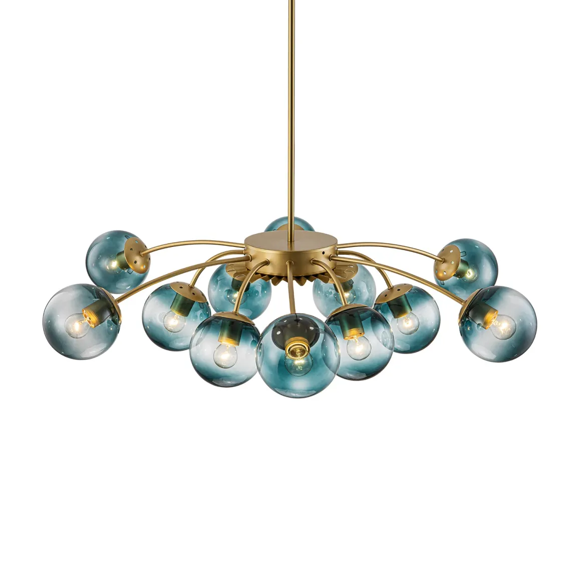 Glam Bloom 12-Light Blue Glass Bubble Semi Flush Chandelier