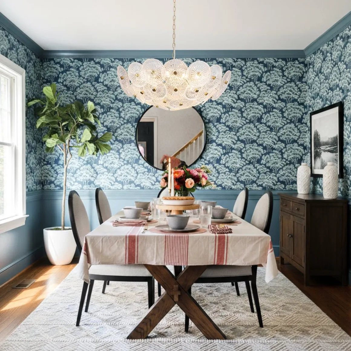 Glam Brass Ribbed Glass Floral Round Basket Chandelier