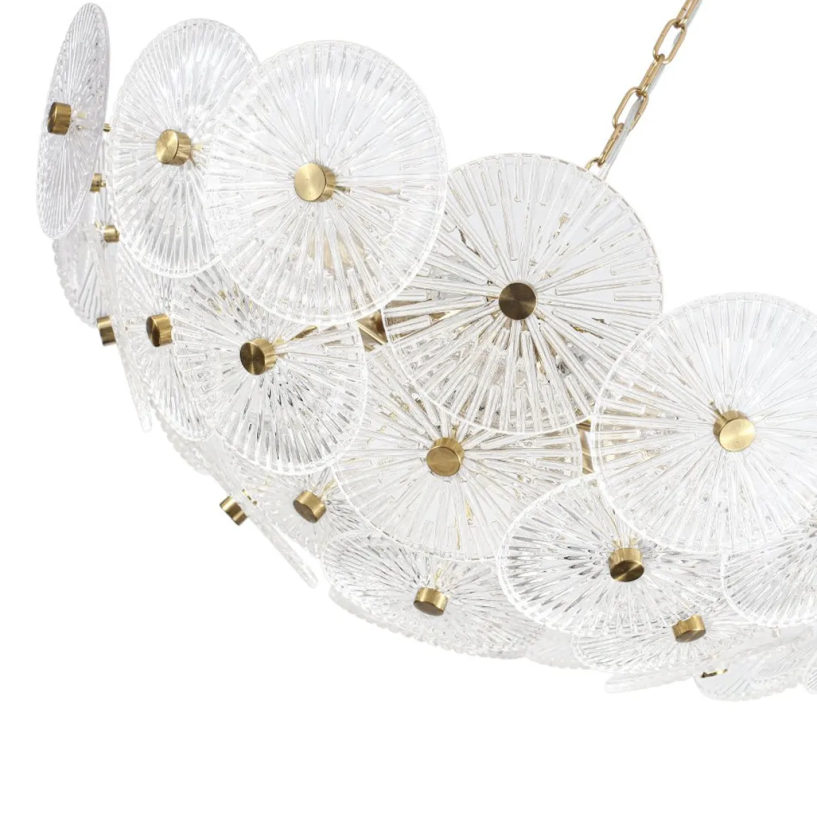 Glam Brass Ribbed Glass Floral Round Basket Chandelier