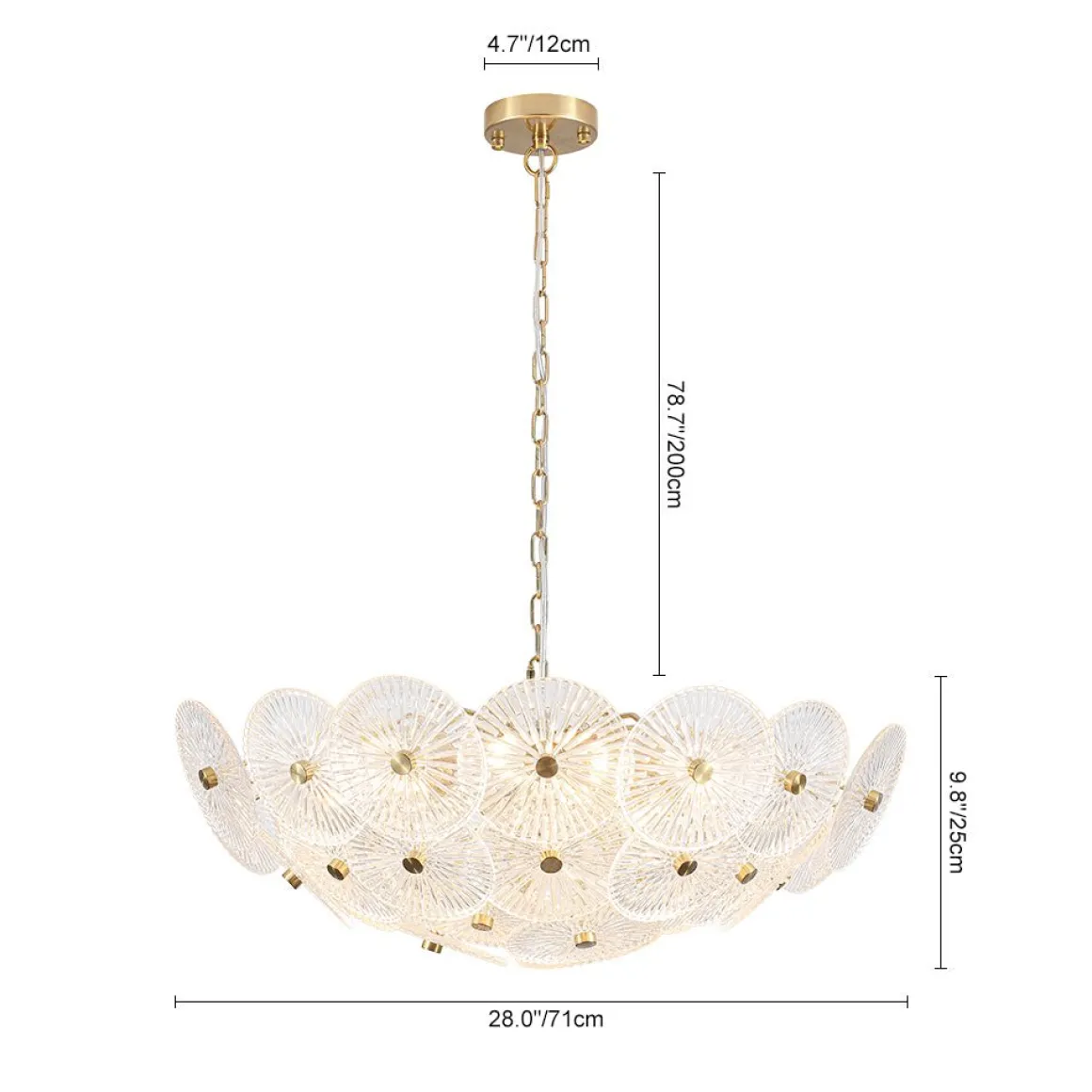 Glam Brass Ribbed Glass Floral Round Basket Chandelier