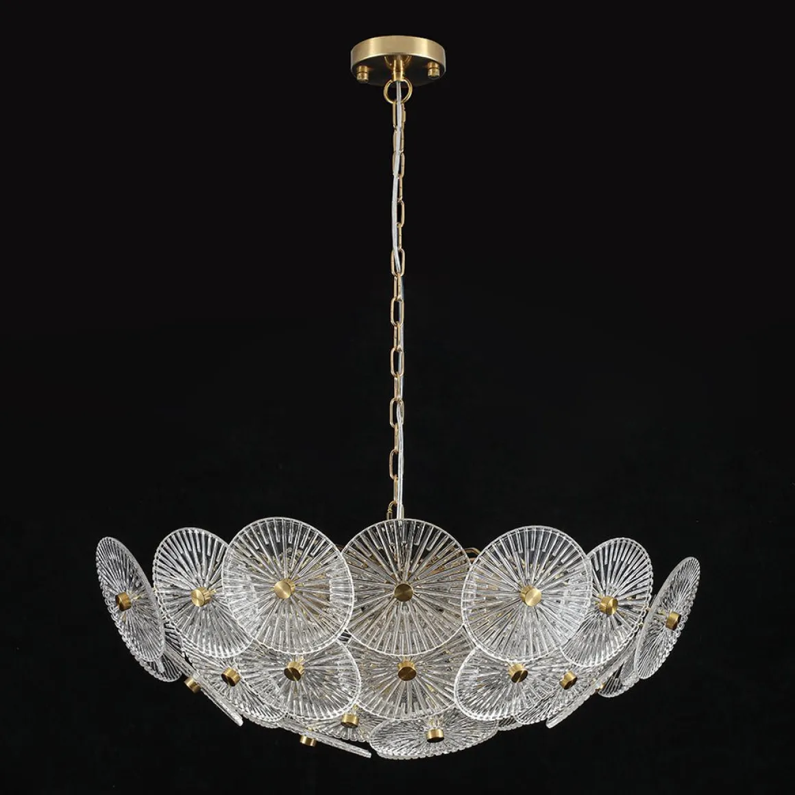 Glam Brass Ribbed Glass Floral Round Basket Chandelier