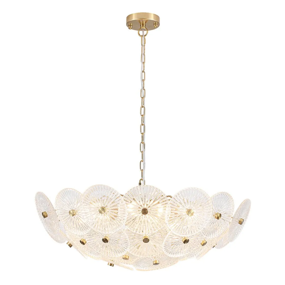 Glam Brass Ribbed Glass Floral Round Basket Chandelier