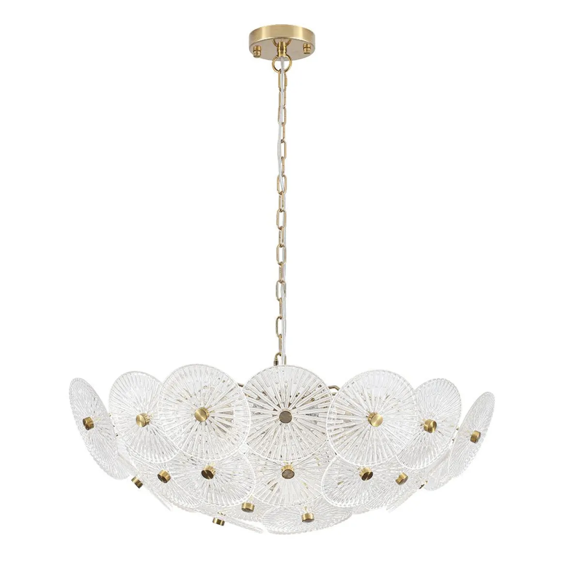 Glam Brass Ribbed Glass Floral Round Basket Chandelier