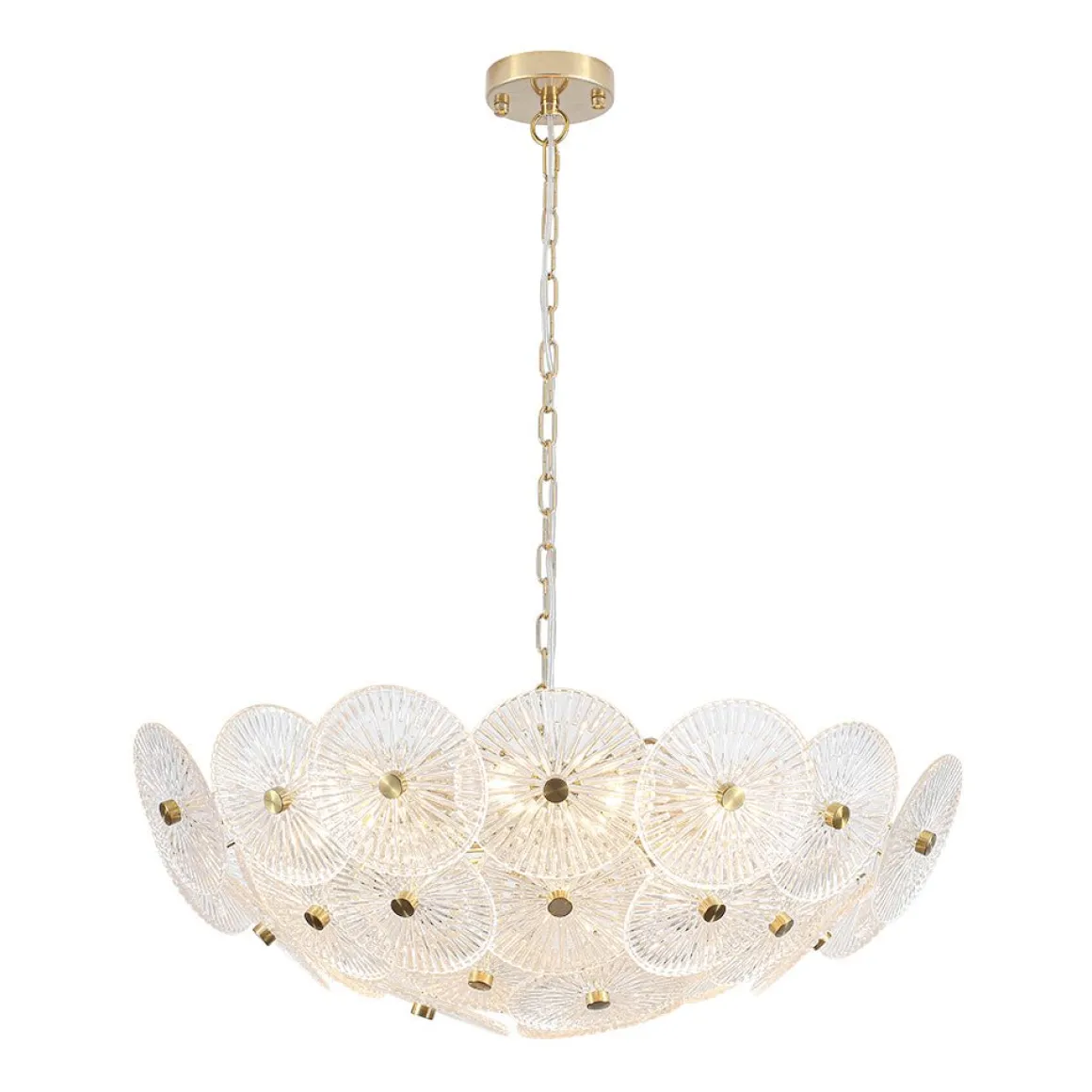 Glam Brass Ribbed Glass Floral Round Basket Chandelier