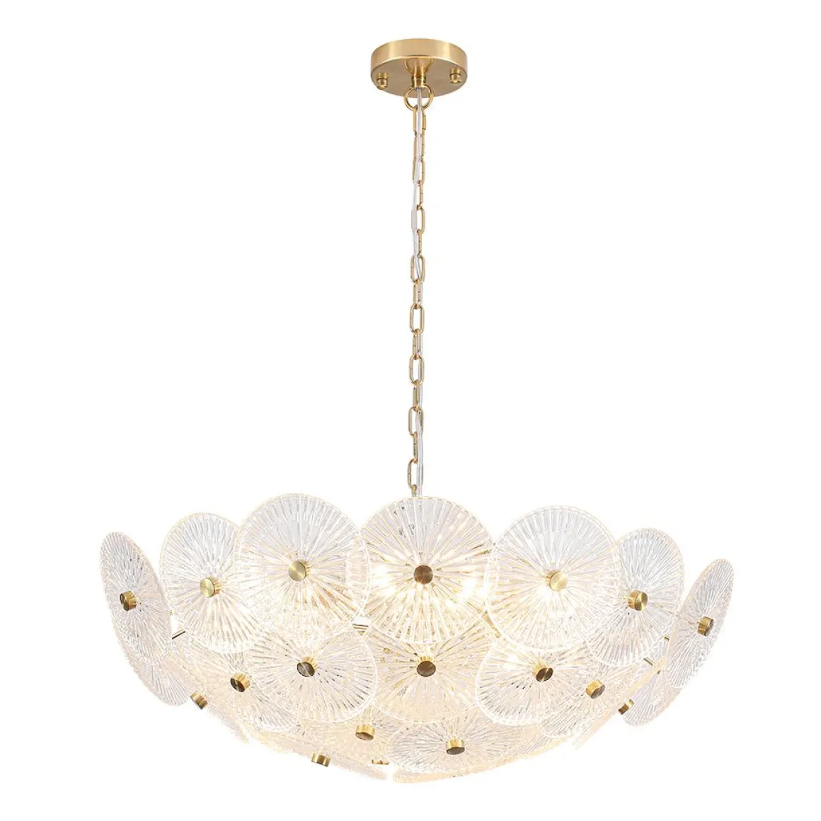 Glam Brass Ribbed Glass Floral Round Basket Chandelier