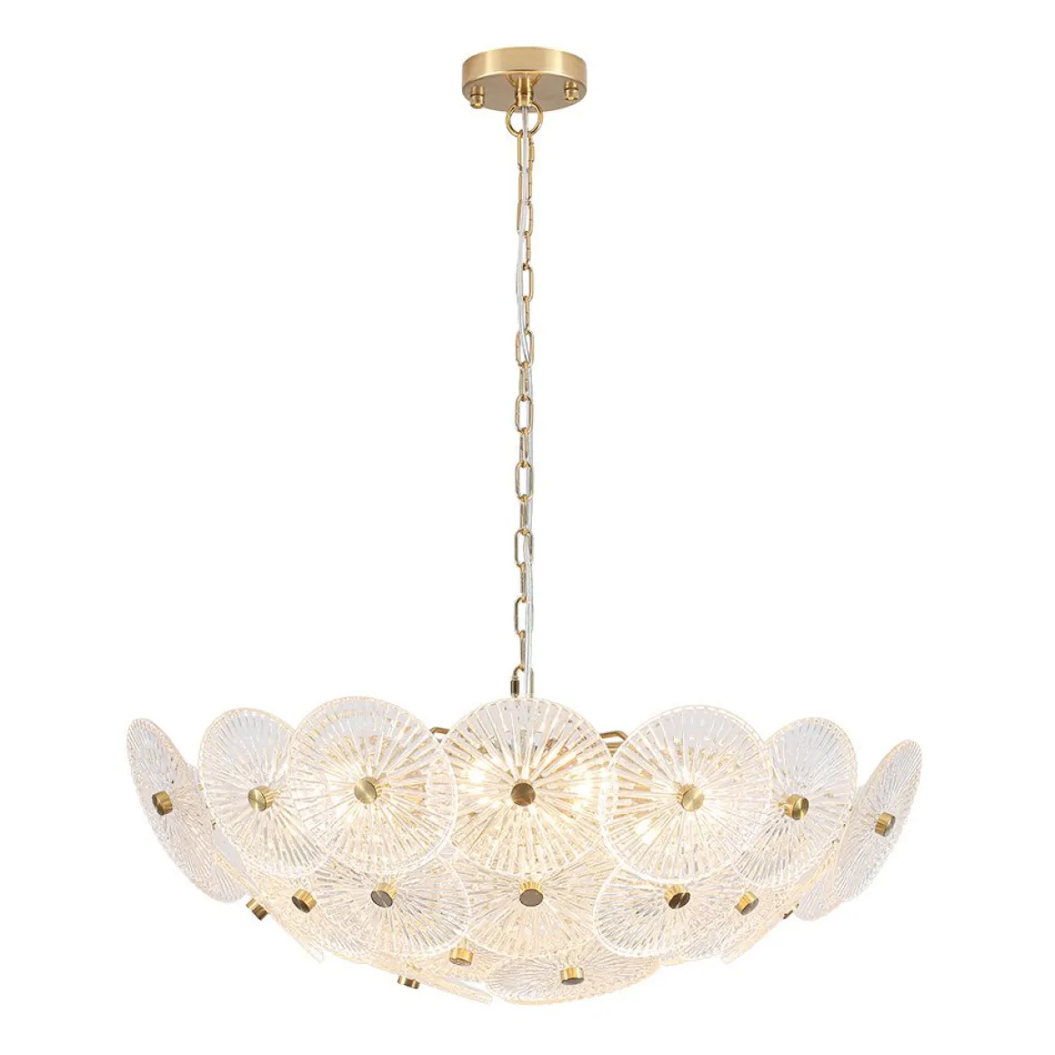 Glam Brass Ribbed Glass Floral Round Basket Chandelier
