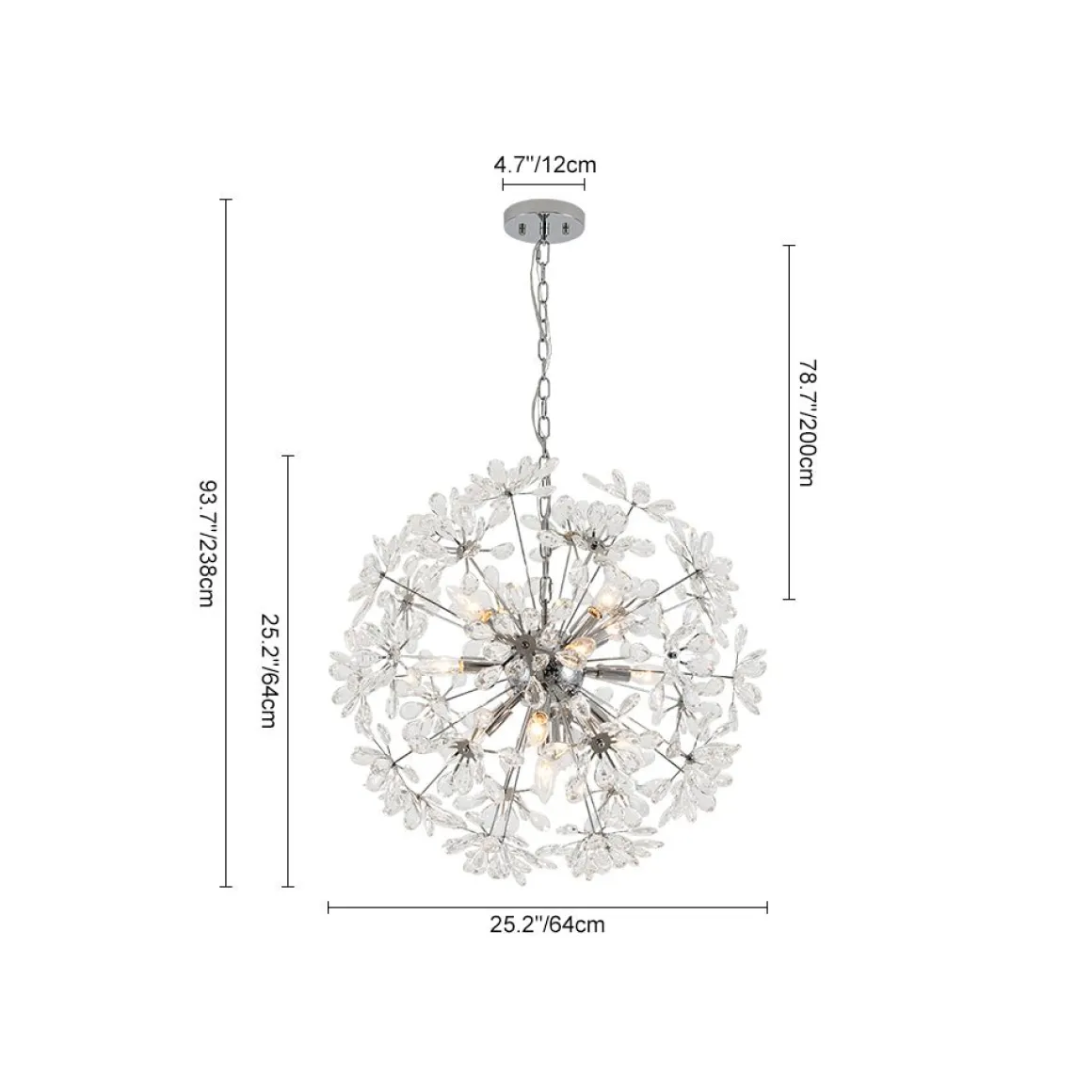 Glam Chrome Bloom Dandelion Crystal Sputnik Chandelier