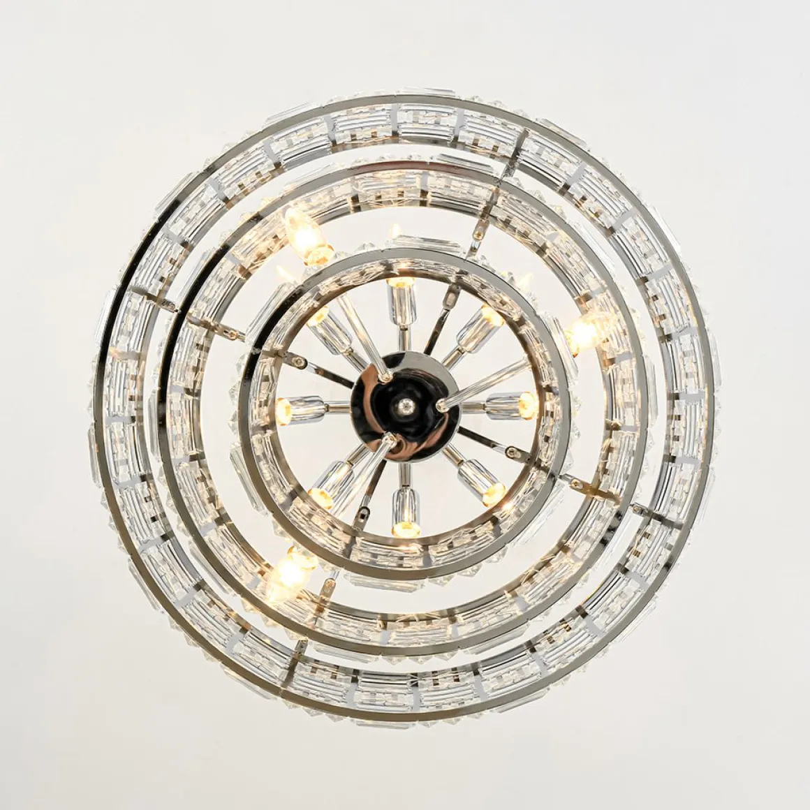 Glam Chrome Spark Cut Crystal Tiered Round Chandelier