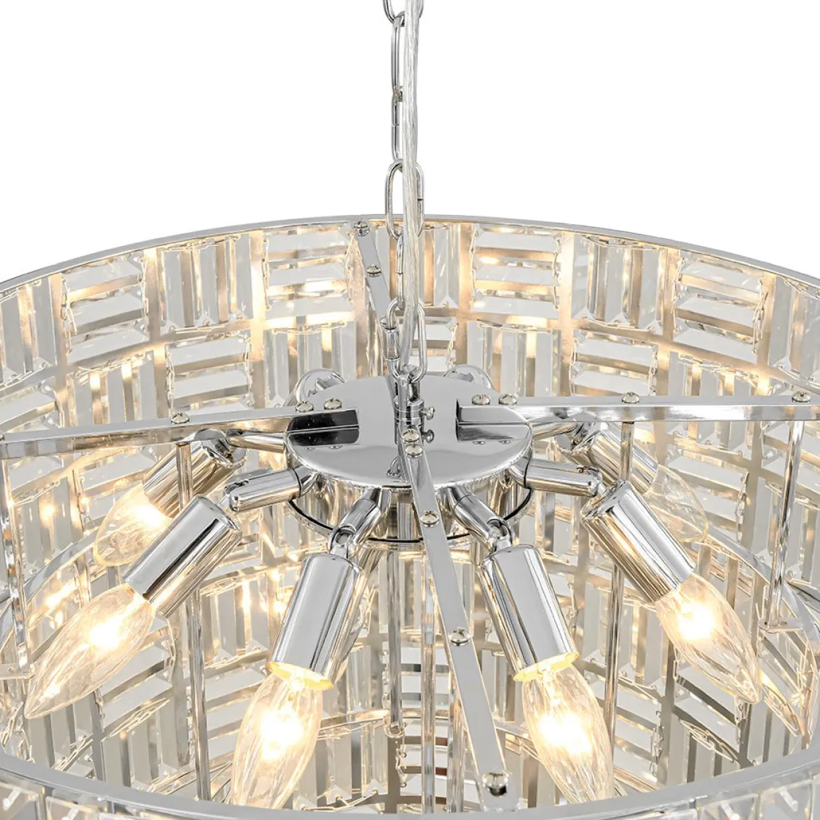 Glam Chrome Spark Cut Crystal Tiered Round Chandelier