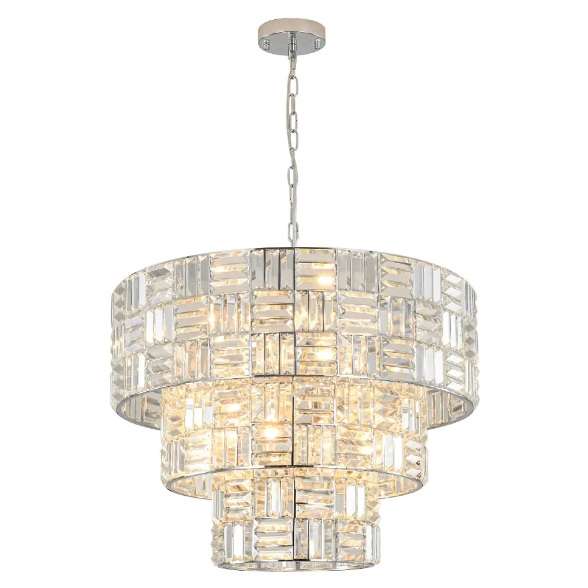 Glam Chrome Spark Cut Crystal Tiered Round Chandelier
