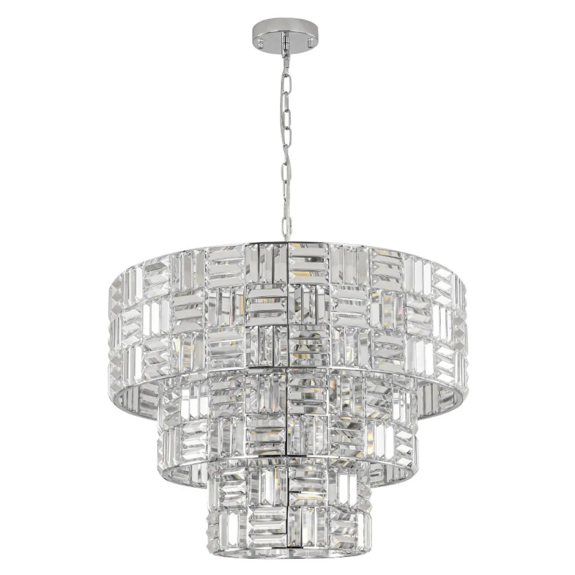 Glam Chrome Spark Cut Crystal Tiered Round Chandelier