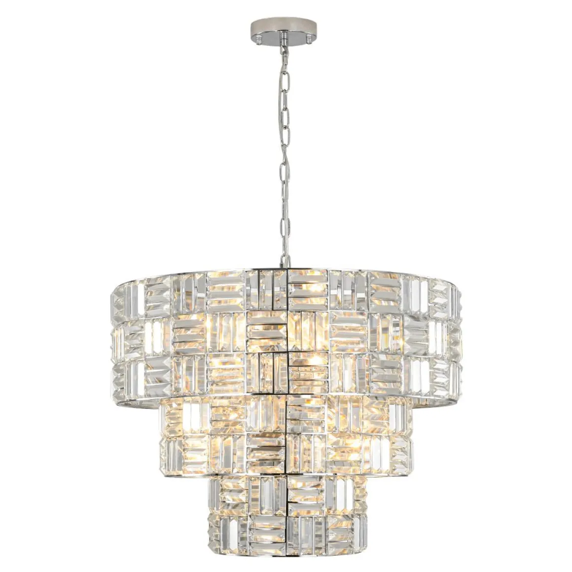 Glam Chrome Spark Cut Crystal Tiered Round Chandelier