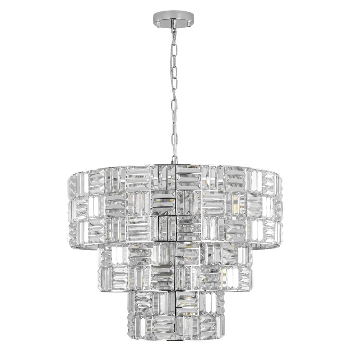 Glam Chrome Spark Cut Crystal Tiered Round Chandelier