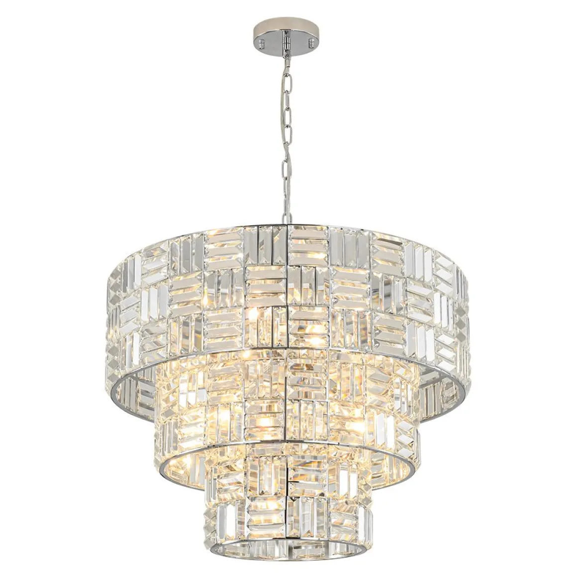 Glam Chrome Spark Cut Crystal Tiered Round Chandelier