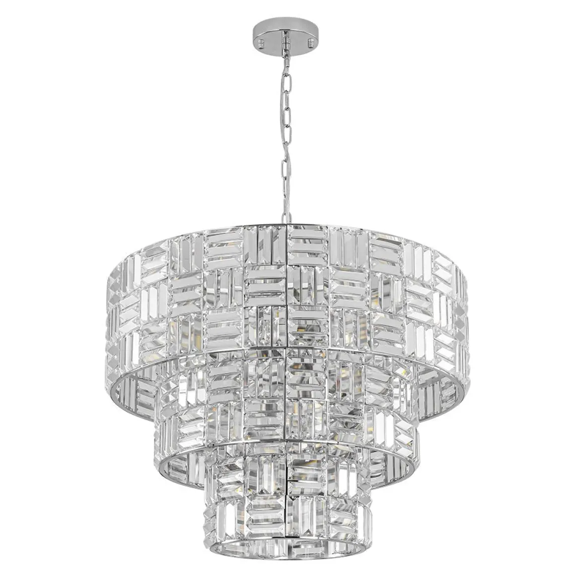 Glam Chrome Spark Cut Crystal Tiered Round Chandelier