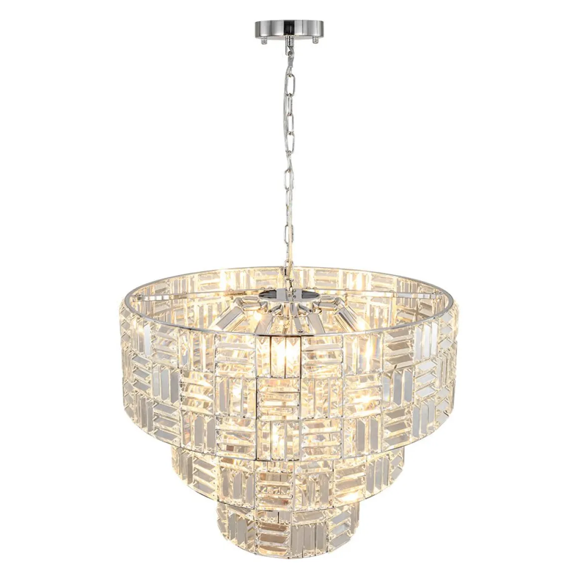 Glam Chrome Spark Cut Crystal Tiered Round Chandelier