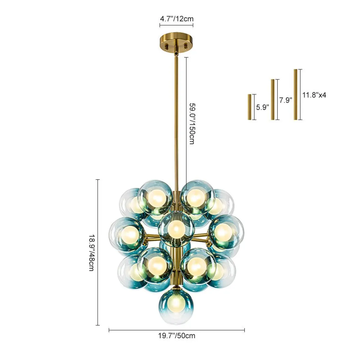 Glam Cluster White Blue Glass Bubble Tiered Chandelier