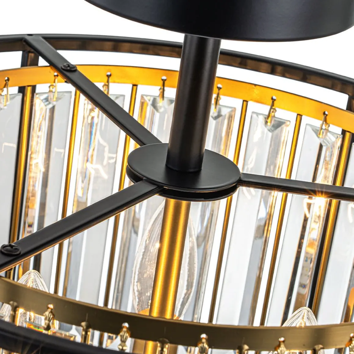 Glam Crystal Drum Round Semi Flush Ceiling Light