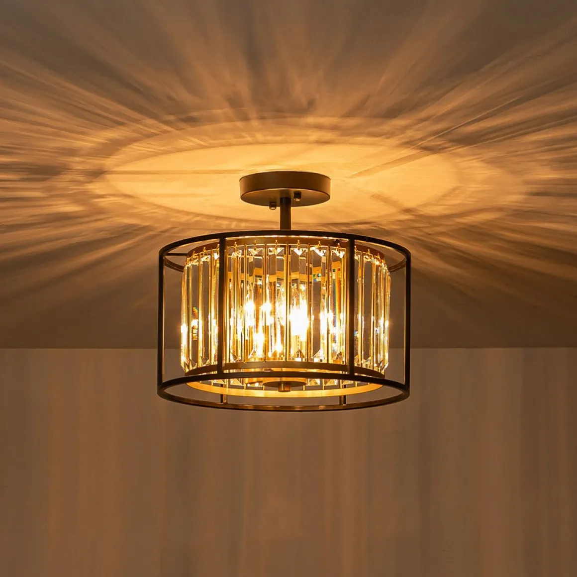 Glam Crystal Drum Round Semi Flush Ceiling Light