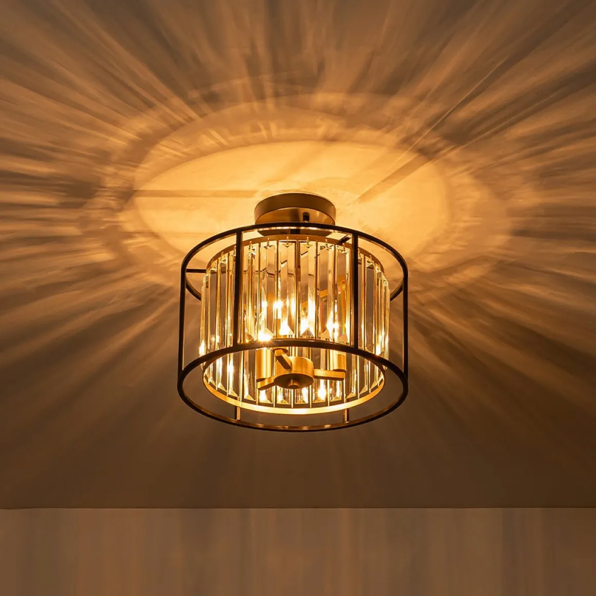 Glam Crystal Drum Round Semi Flush Ceiling Light