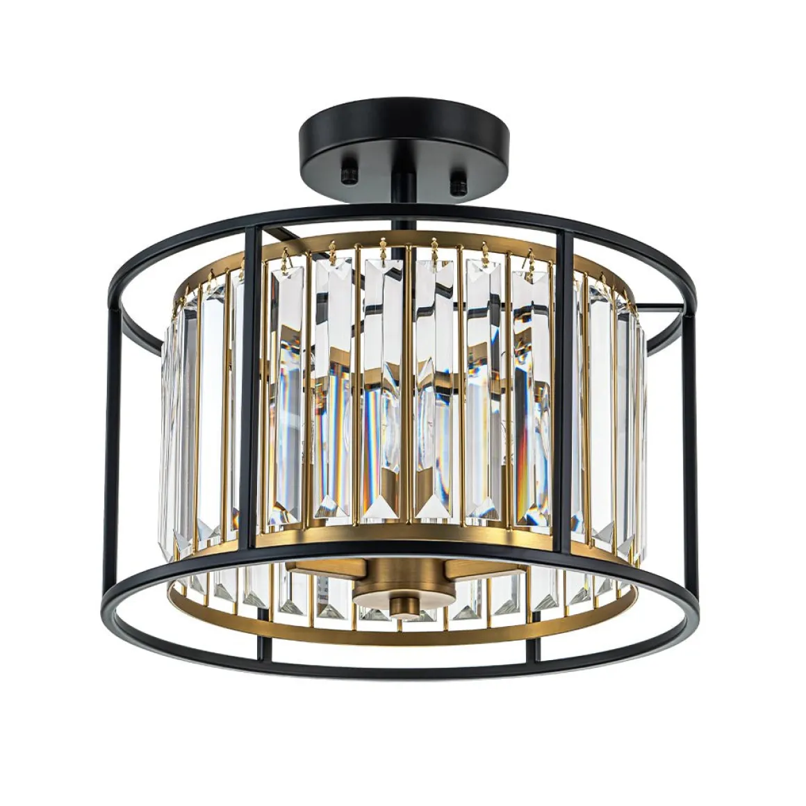 Glam Crystal Drum Round Semi Flush Ceiling Light