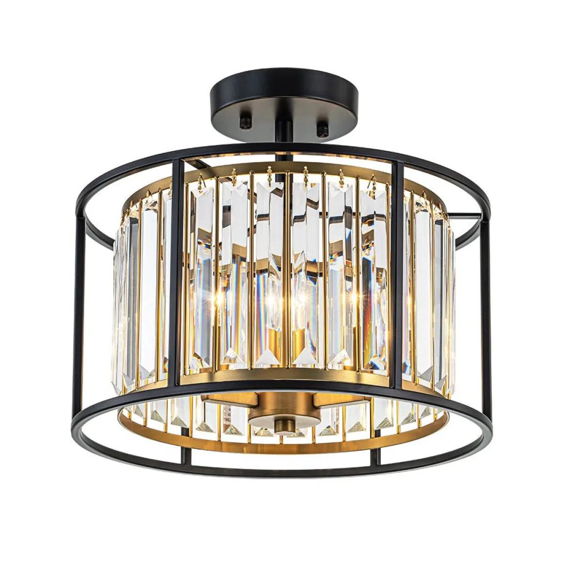 Glam Crystal Drum Round Semi Flush Ceiling Light