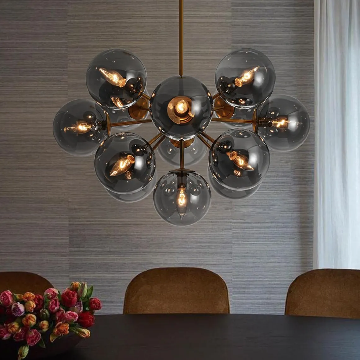 Glam Dark Pearl Sputnik Smoked Glass Bubble Chandelier Light Fixture