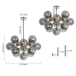 Glam Dark Pearl Sputnik Smoked Glass Bubble Chandelier Light Fixture