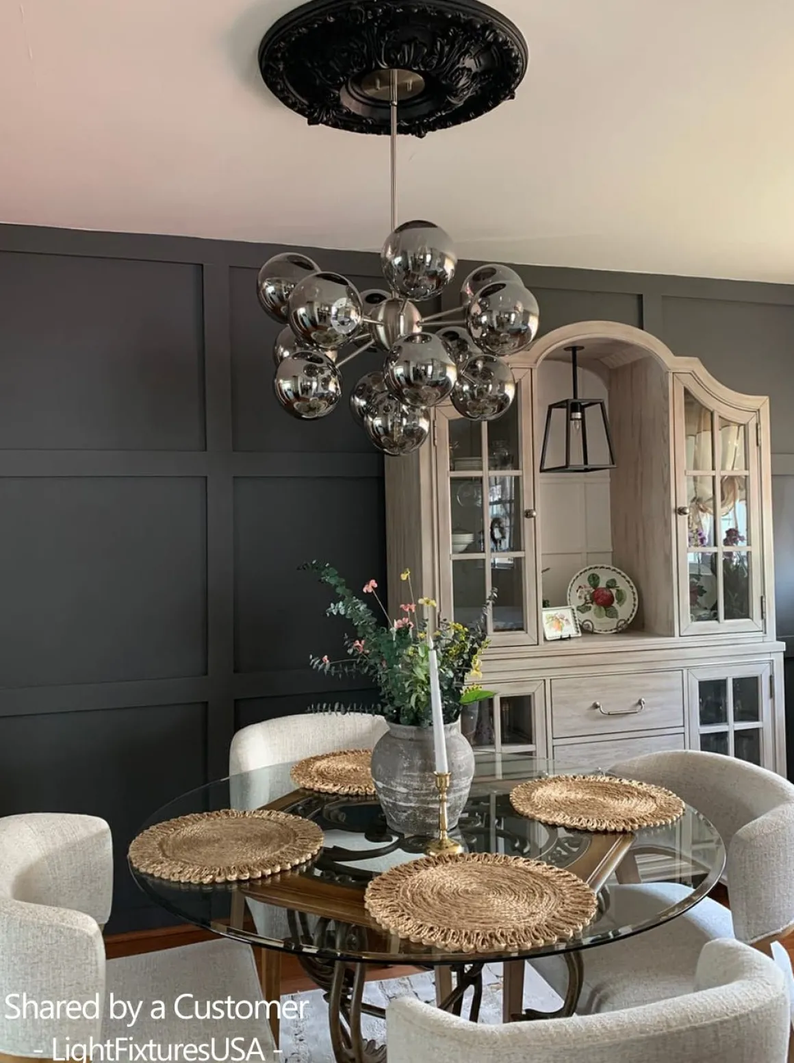 Glam Dark Pearl Sputnik Smoked Glass Bubble Chandelier Light Fixture