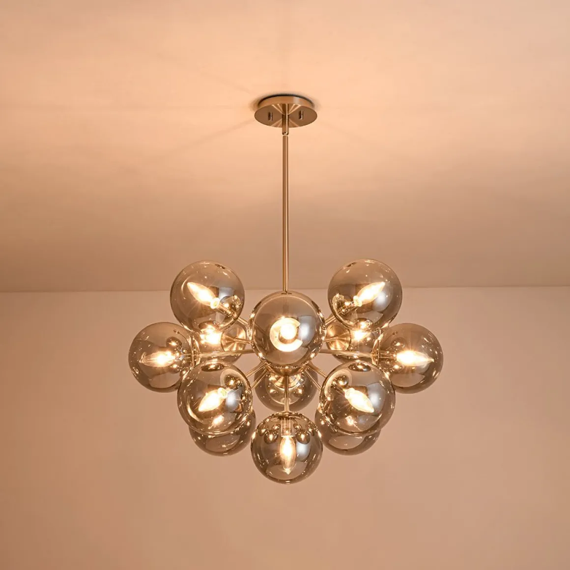 Glam Dark Pearl Sputnik Smoked Glass Bubble Chandelier Light Fixture