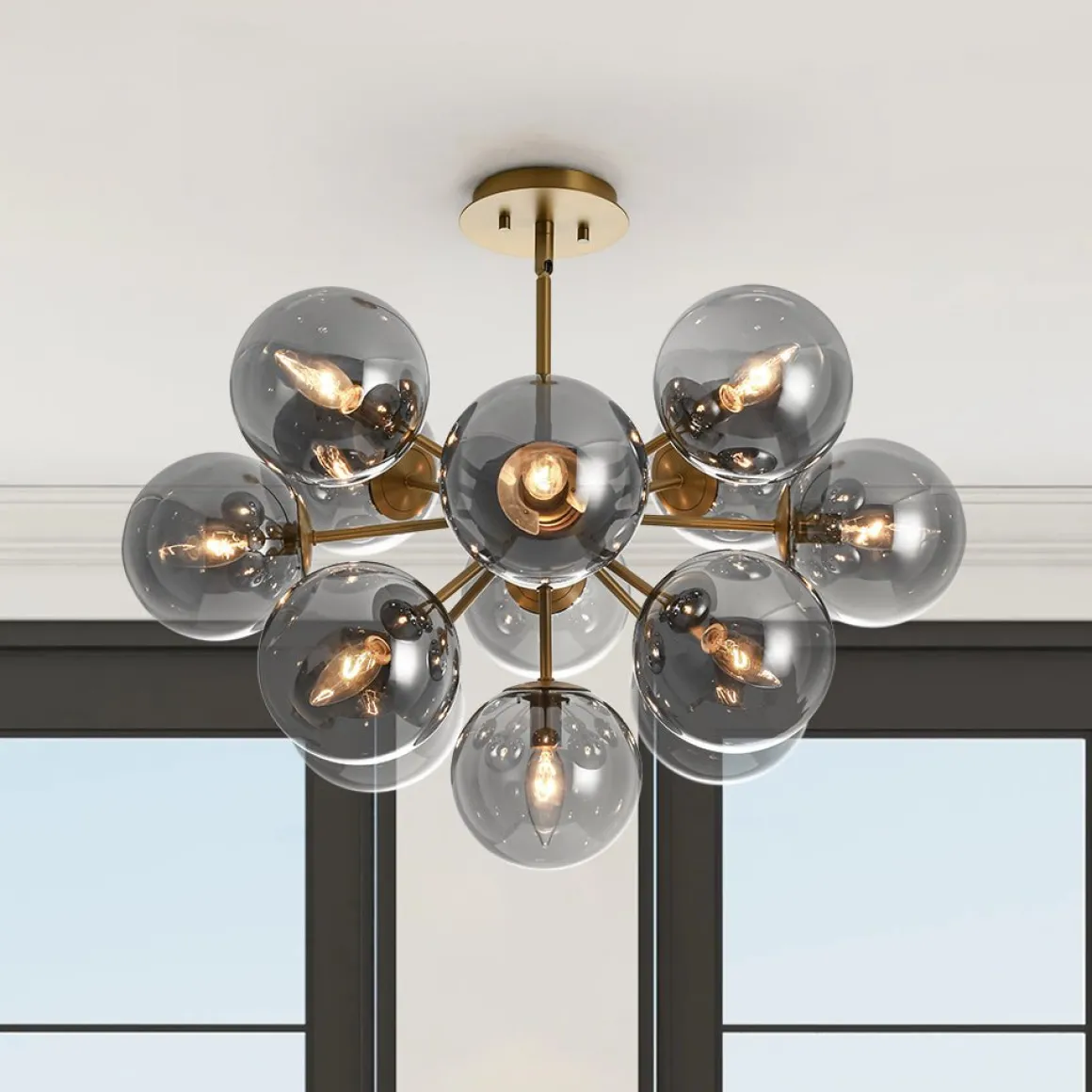 Glam Dark Pearl Sputnik Smoked Glass Bubble Chandelier Light Fixture
