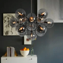 Glam Dark Pearl Sputnik Smoked Glass Bubble Chandelier Light Fixture
