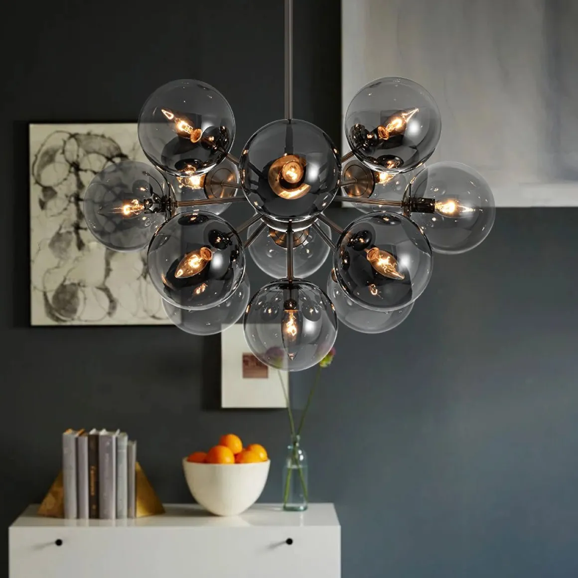 Glam Dark Pearl Sputnik Smoked Glass Bubble Chandelier Light Fixture