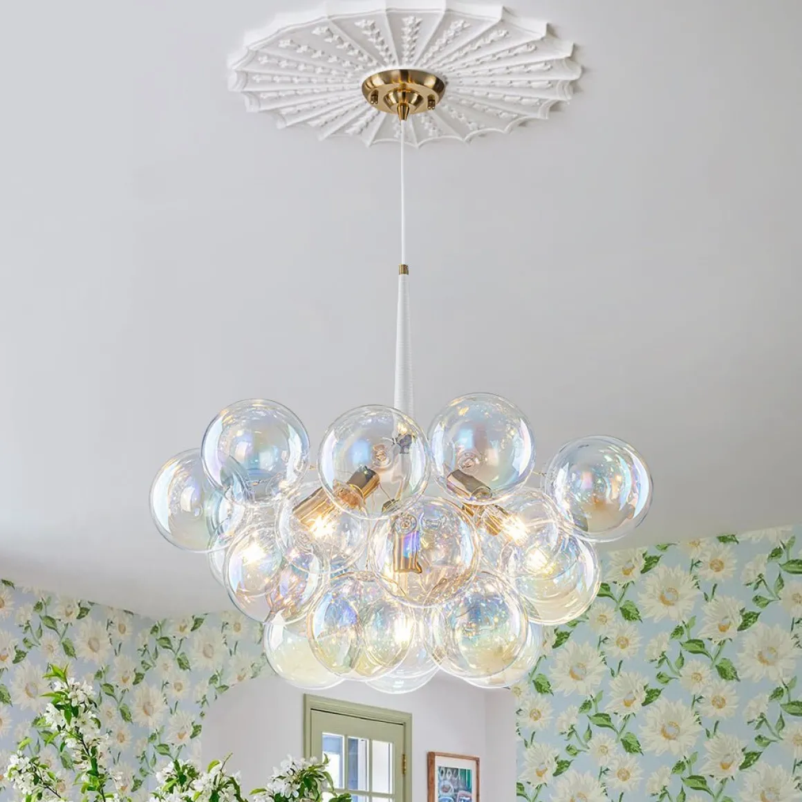 Glam Iridescent Glass Globe Cluster Bubble Chandelier