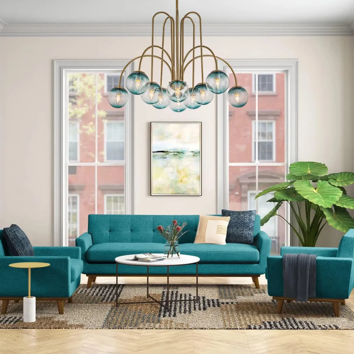 Glam 10-Light Blue Glass Globe Bubble Chandelier