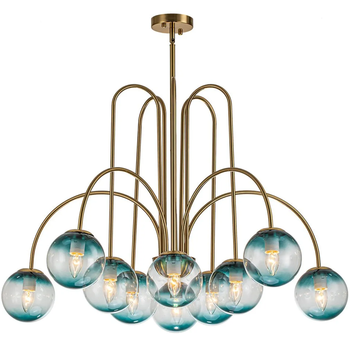 Glam 10-Light Blue Glass Globe Bubble Chandelier