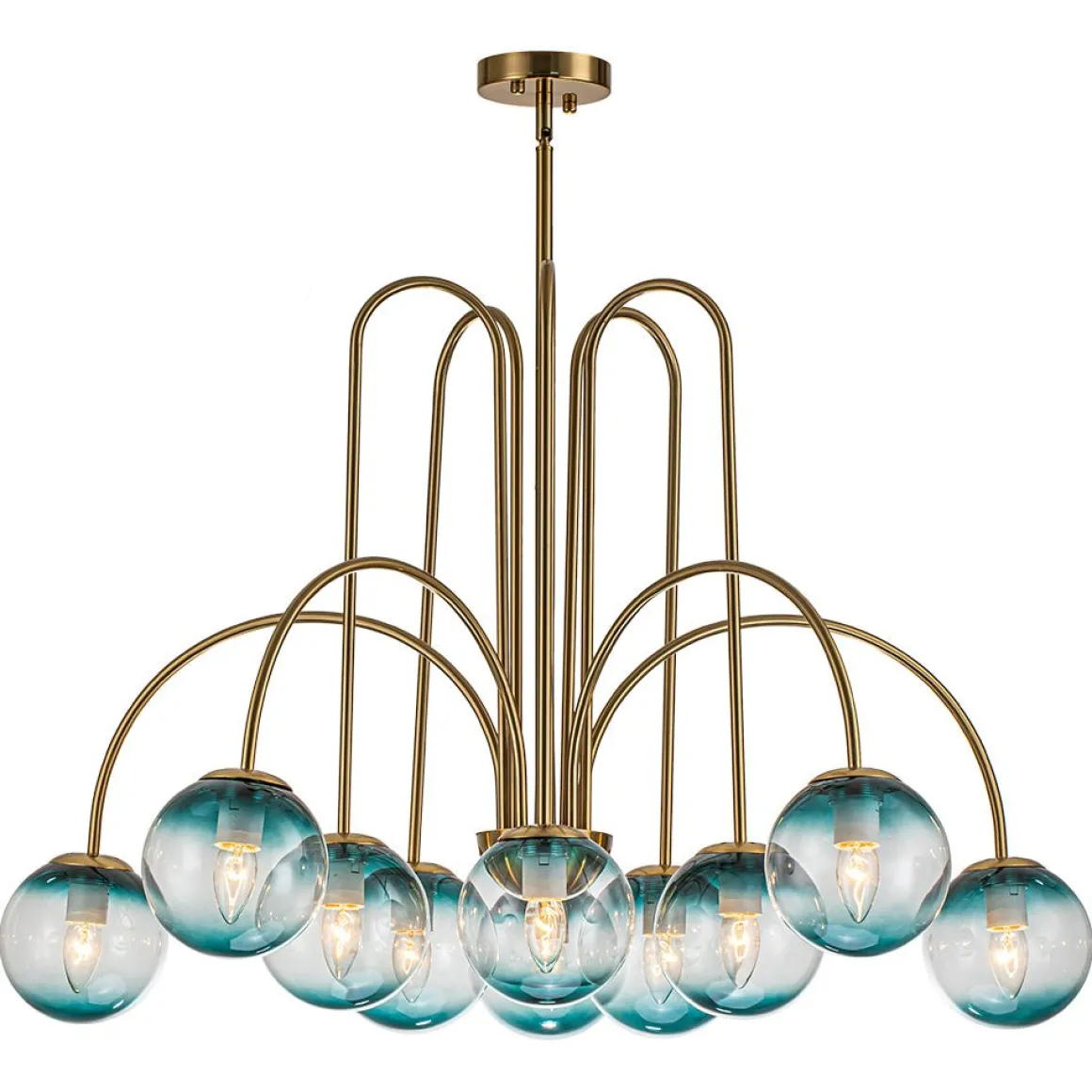 Glam 10-Light Blue Glass Globe Bubble Chandelier