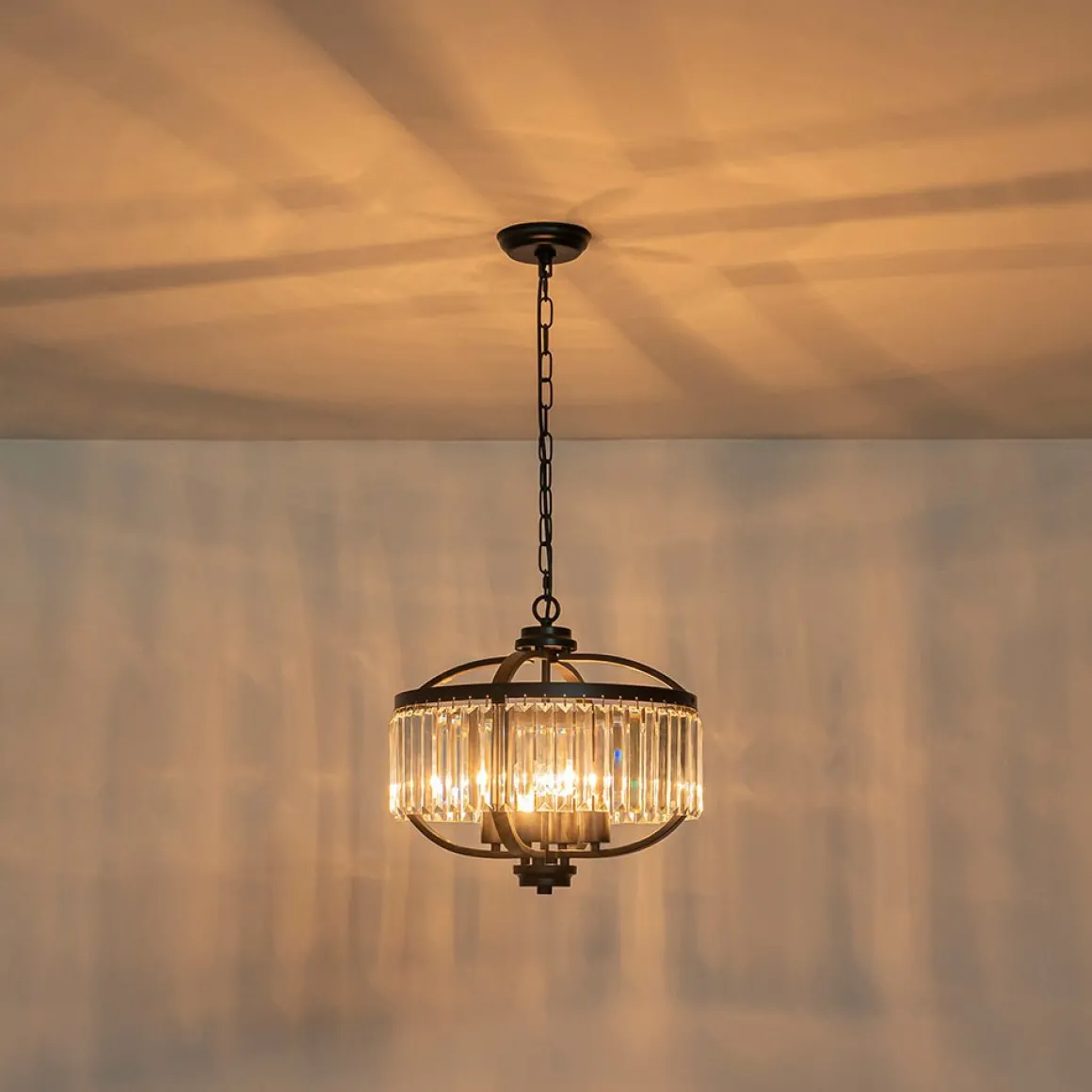 Glam 4-Light Faceted Crystal Round Cage Pendant