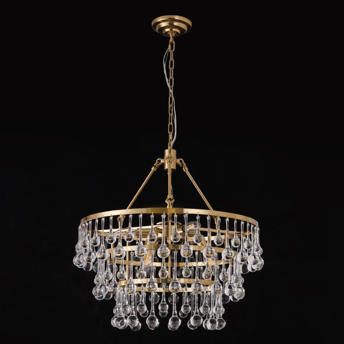 Glam Luxe Brass Tiered Crystal Raindrop Round Chandelier