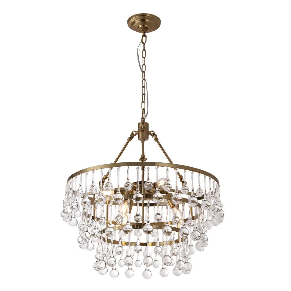 Glam Luxe Brass Tiered Crystal Raindrop Round Chandelier