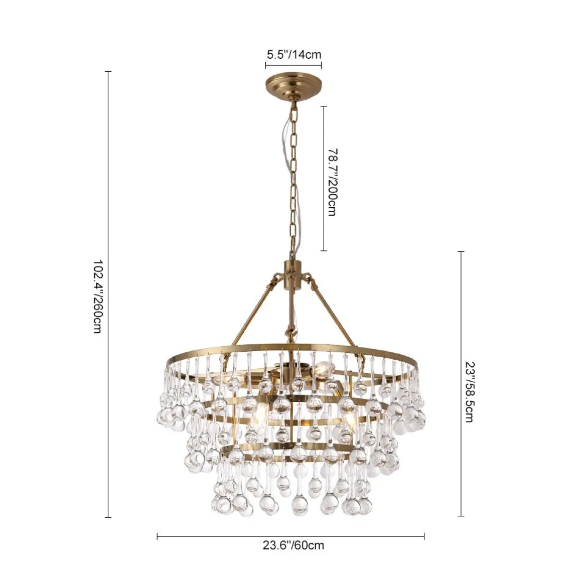 Glam Luxe Brass Tiered Crystal Raindrop Round Chandelier