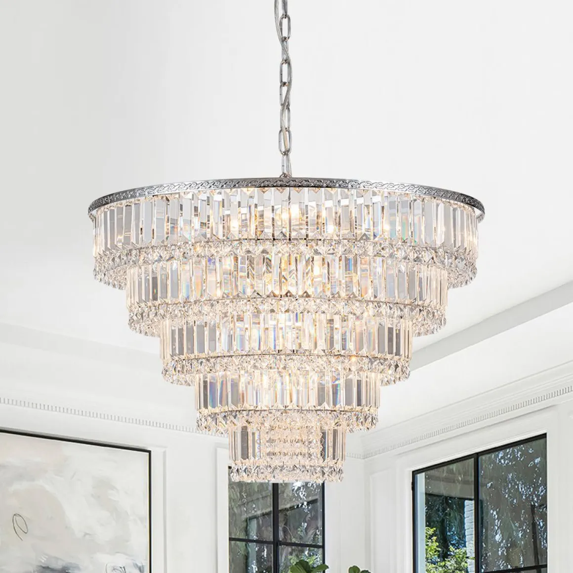 Glam Luxe Chrome 5-Tier Crystal Round Chandelier