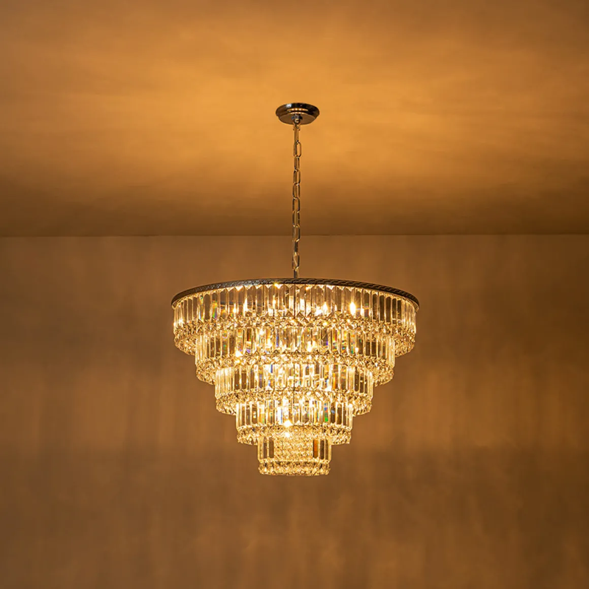 Glam Luxe Chrome 5-Tier Crystal Round Chandelier