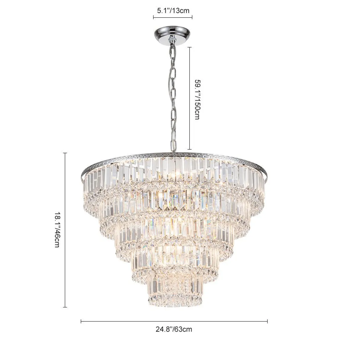 Glam Luxe Chrome 5-Tier Crystal Round Chandelier