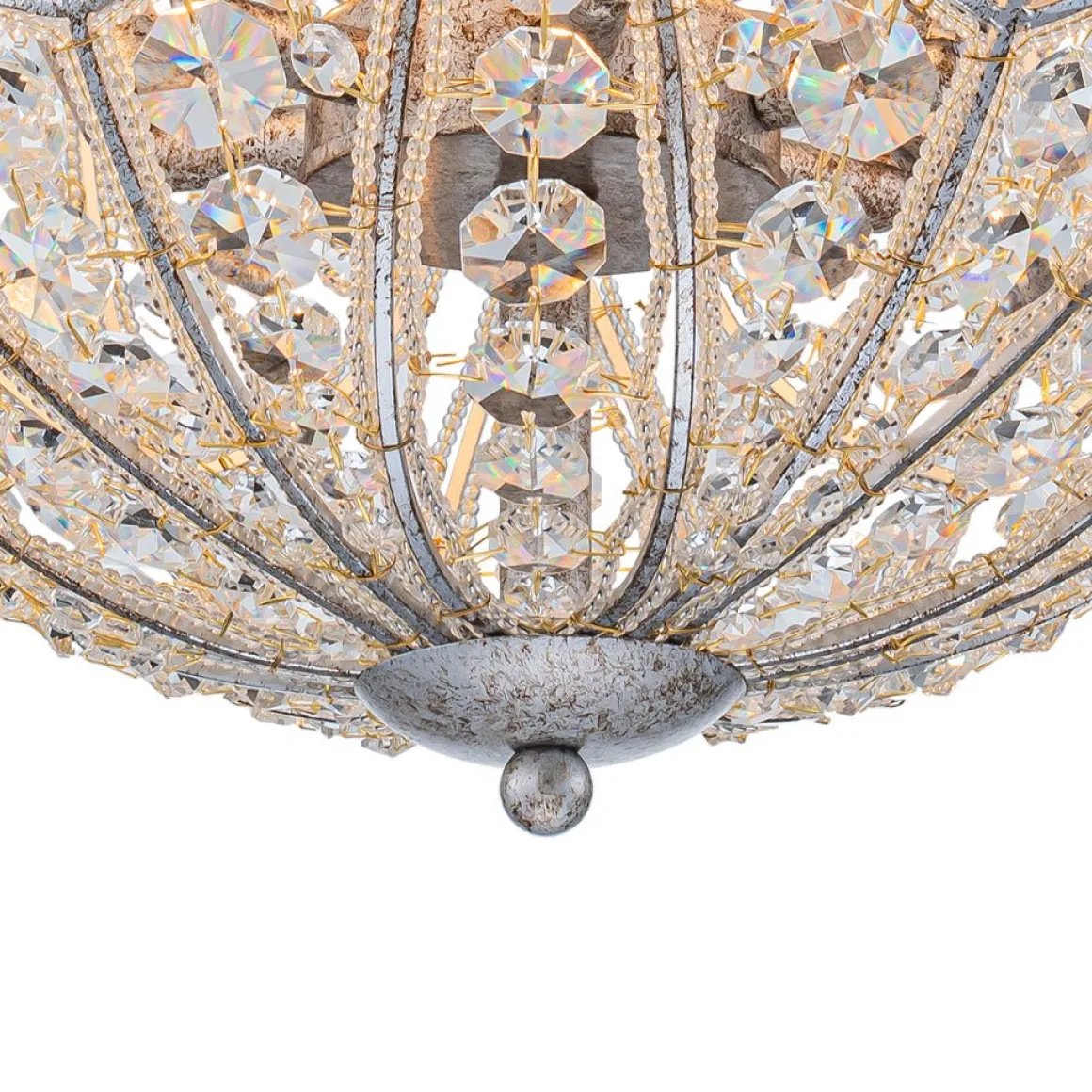 Glam Shabby Chic Crystal Globe Chandelier Distressed Silver