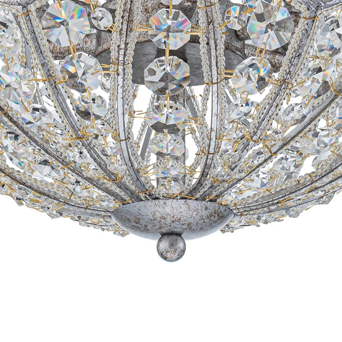 Glam Shabby Chic Crystal Globe Chandelier Distressed Silver