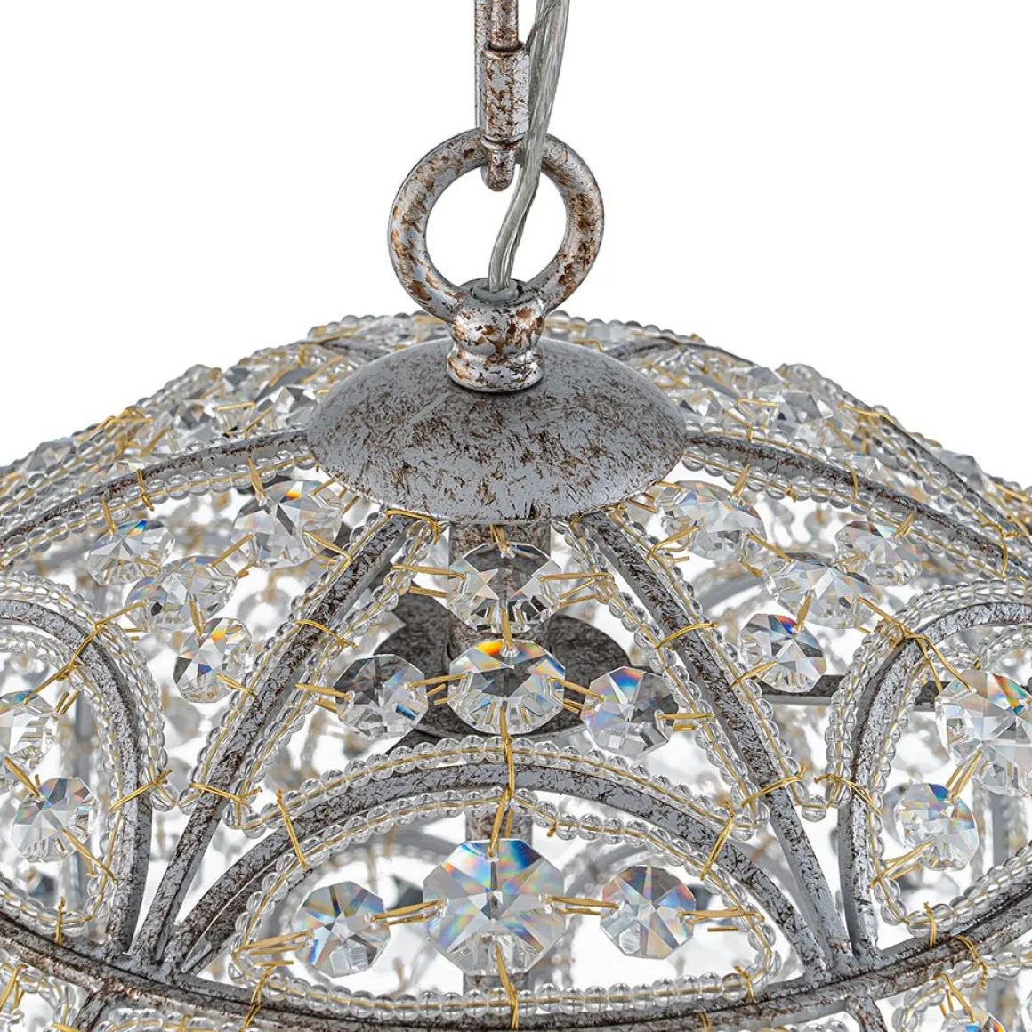 Glam Shabby Chic Crystal Globe Chandelier Distressed Silver
