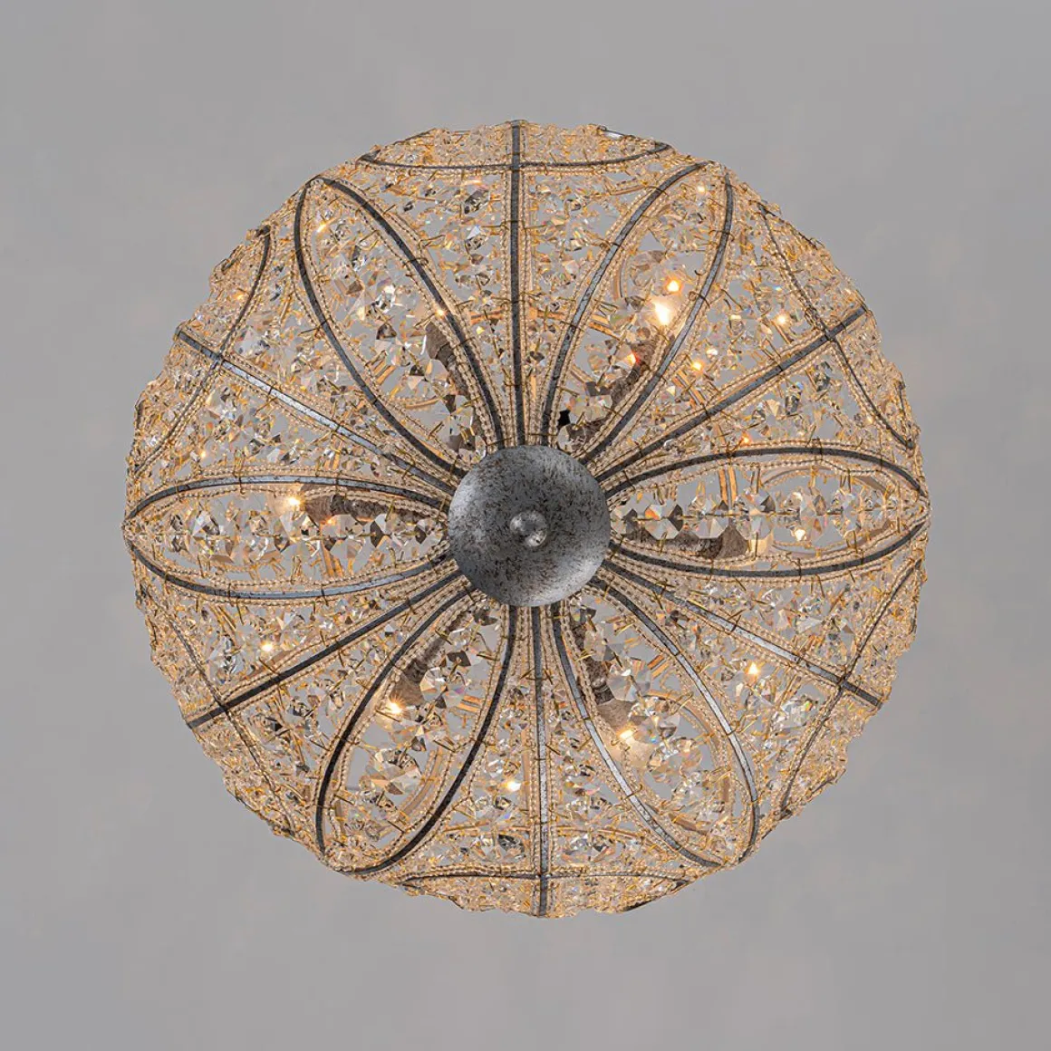 Glam Shabby Chic Crystal Globe Chandelier Distressed Silver